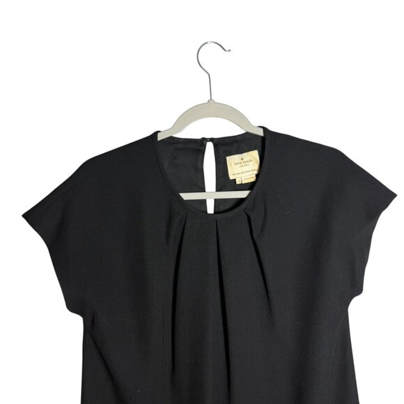 Kate Spade Black Pleated Shift Dress Size 4 Womens Short Sleeve Keyhole Back - Picture 2 of 6